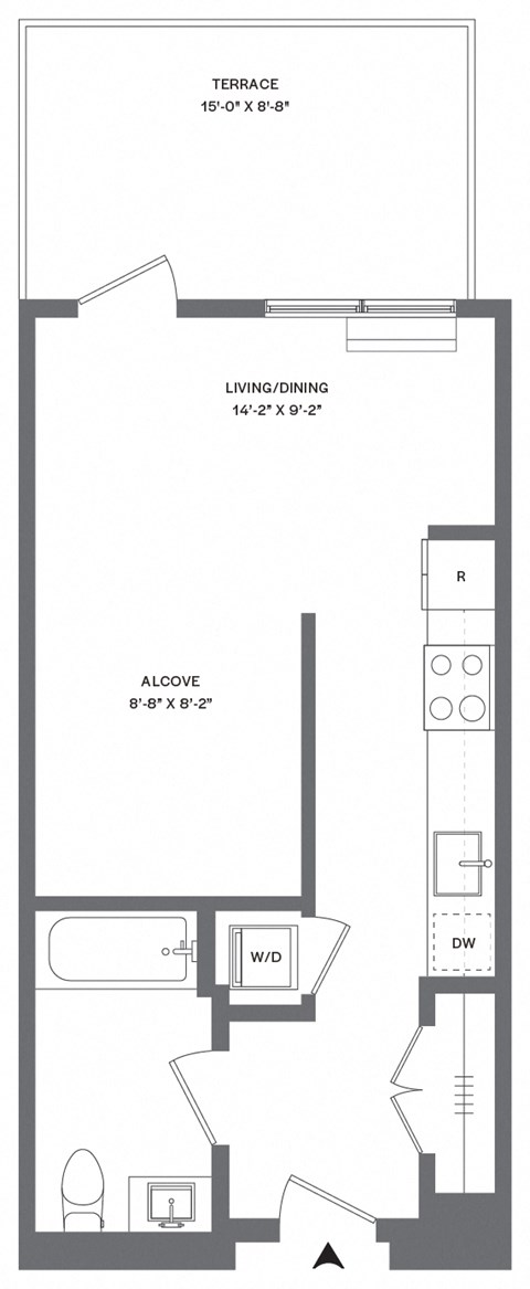 Floor plan for studio, 1 bath, 442 sqft